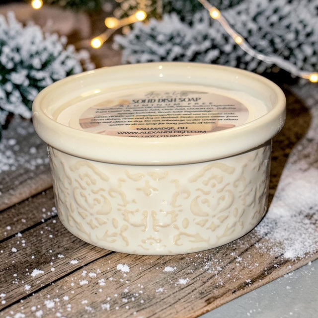 SAPONE SOLIDO PER PIATTI | Sapone Naturale per Piatti | Profumo di Limone | Ramkin Festivo | Spazzola per Piatti Inclusa |