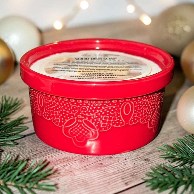 SAPONE SOLIDO PER PIATTI | Sapone Naturale per Piatti | Profumo di Limone | Ramkin Festivo | Spazzola per Piatti Inclusa |
