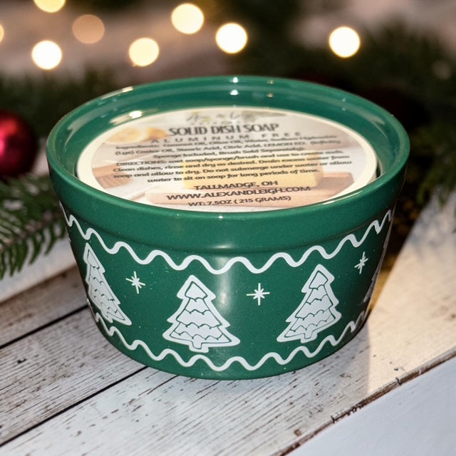SOLID DISH SOAP | Natural Dish Soap | Lemon Scented | Holiday Ramekin |